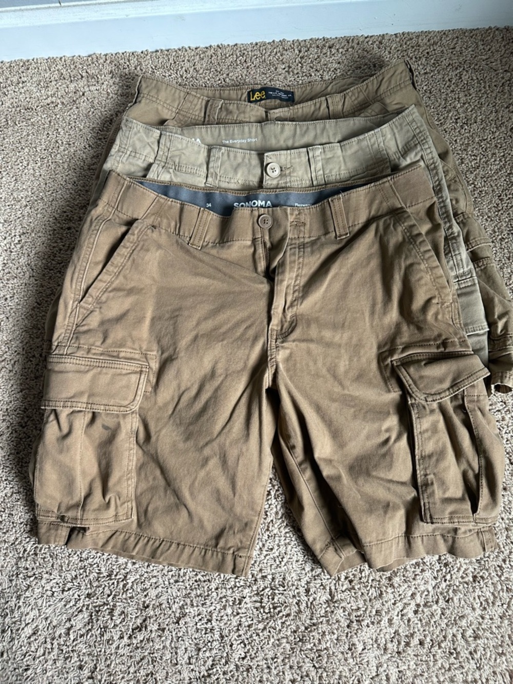 Sonoma & Lee Men's Cargo Shorts Bundle in Brown/Tan sz M, 34 & 33